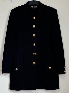 St. John Vintage classic luxury black gold-tone button collared knit blazer 12